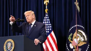 U.S. President Donald Trump takes a question as he speaks during a press conference at Trump National Doral Miami in Miami, Florida, U.S., March 9, 2026. REUTERS/Kevin Lamarque/Kevin Lamarque