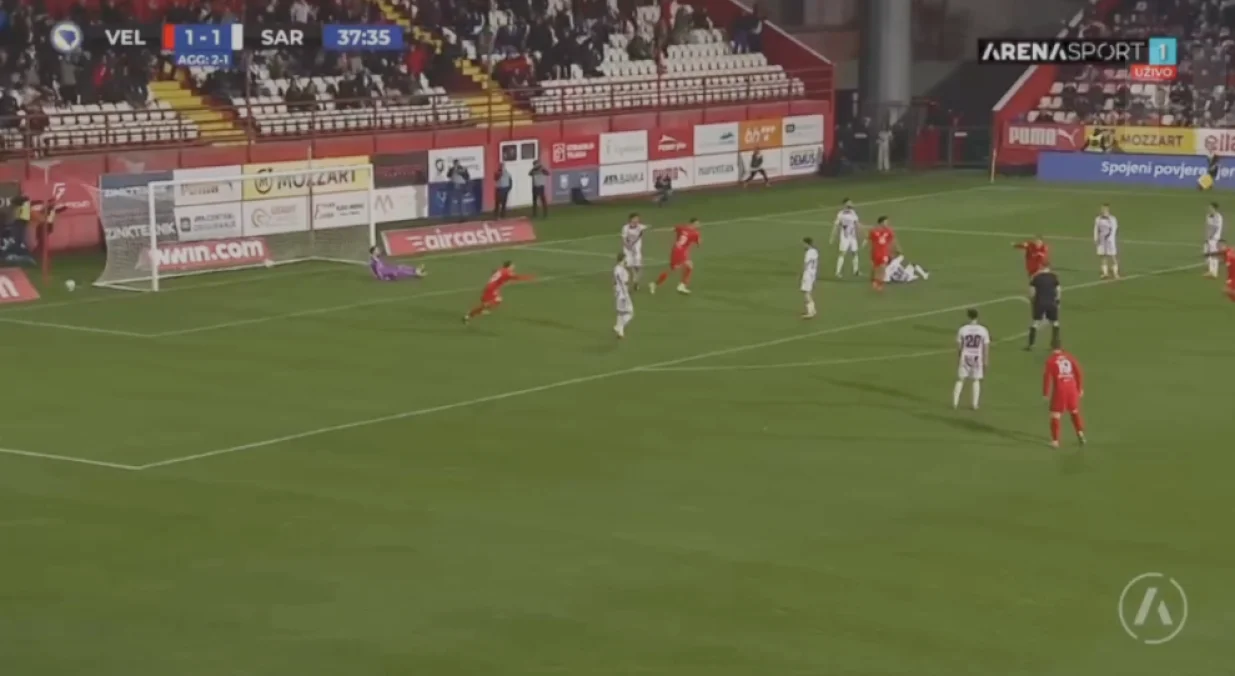 Velež postiže drugi gol (FOTO: Screenshot - Arena Sport)/Foto: 