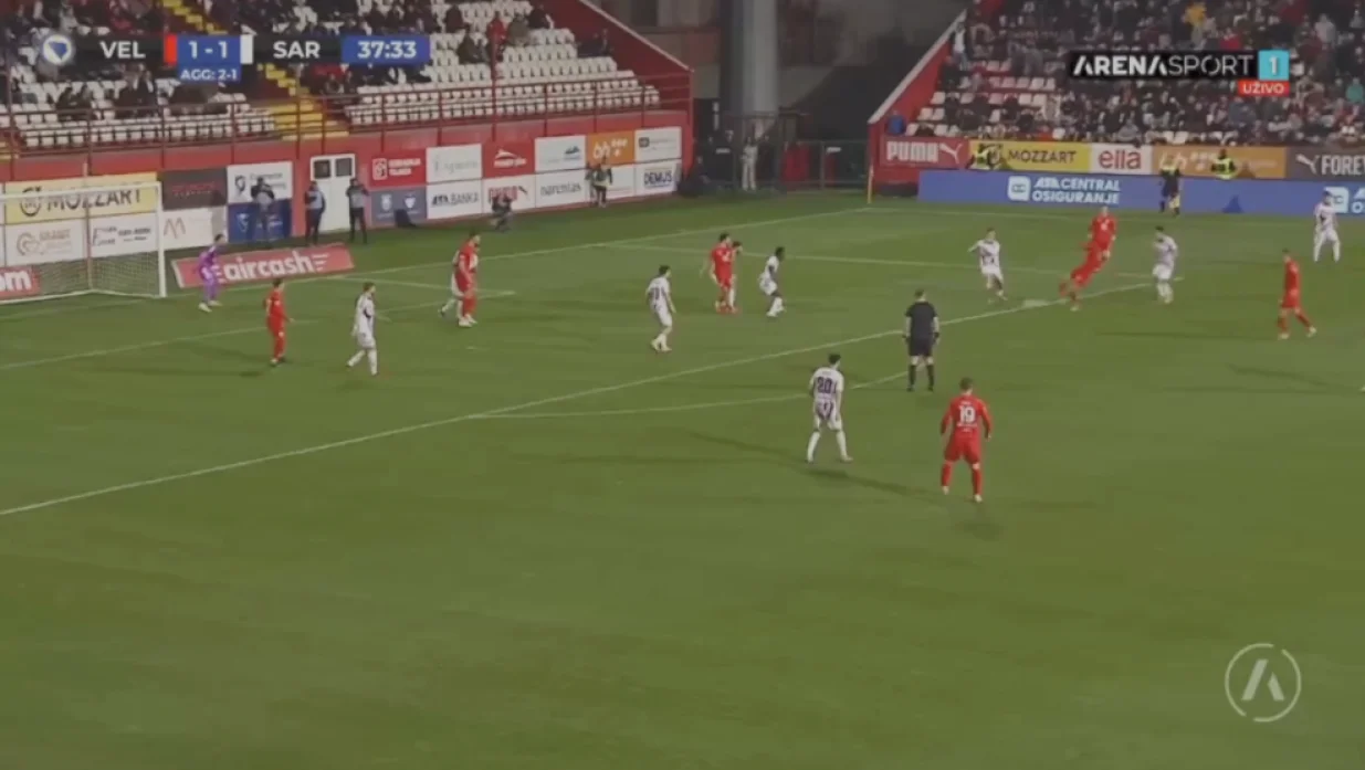 Velež postiže gol za izjednačenje (FOTO: Arena Sport)/Foto: 