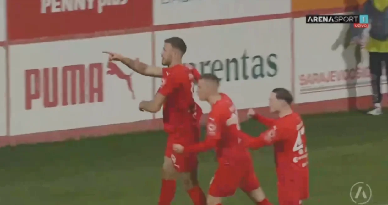 Velež postiže gol za izjednačenje (FOTO: Arena Sport)/Foto: 