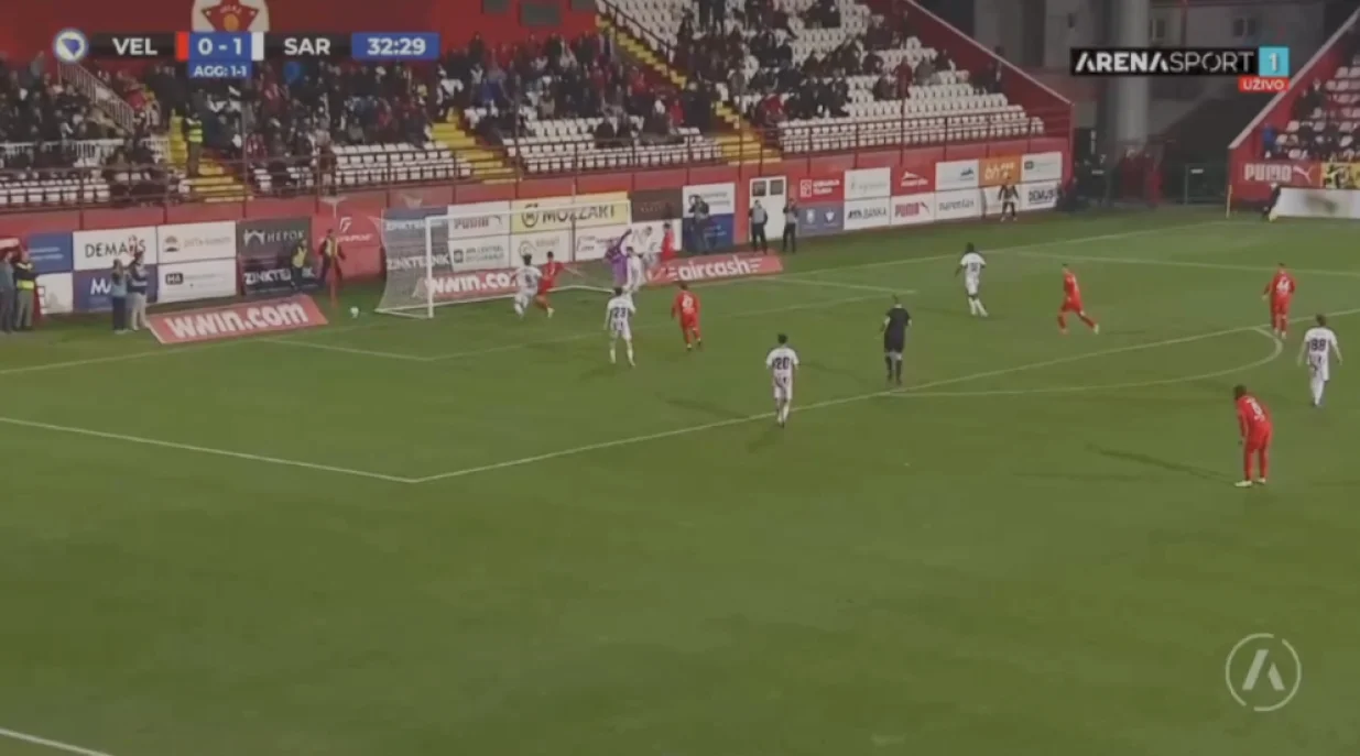 Velež postiže gol za izjednačenje (FOTO: Arena Sport)/Foto: 
