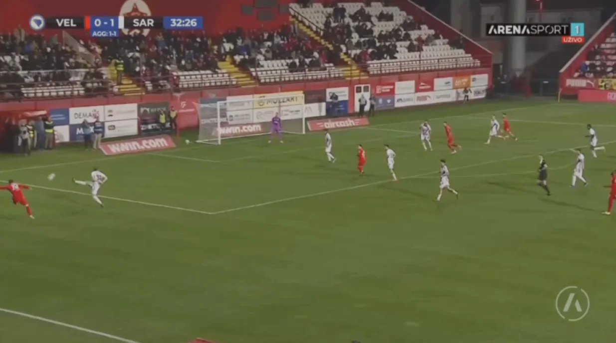 Velež postiže gol za izjednačenje (FOTO: Arena Sport)/Foto: 