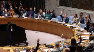 Members of the United Nations Security Council vote on resolutions regarding the situation in Iran and the Middle East at U.N. headquarters in New York City, U.S., March 11, 2026. REUTERS/Shannon Stapleton/Shannon Stapleton