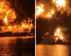 A ship burns, after Iranian explosive-laden boats appear to have attacked two fuel tankers in Iraqi waters setting them ablaze, according to port, maritime security and risk firms, amid the U.S.-Israeli conflict with Iran, in this screengrab taken from a handout video released March 12, 2026.  Media Office of Iraqi Ports/Handout via REUTERS THIS IMAGE HAS BEEN SUPPLIED BY A THIRD PARTY. TPX IMAGES OF THE DAY.  VERIFICATION: - Identity of one tanker confirmed as Zefyros by shape which matched file imagery of the ship - Exact date not verified but no older version of the footage was found posted online before March 12 - Vessel tracking data puts the location of the tankers Zefyros and Safesea Vishnu in Iraqi territorial waters on March 12, 2026 - Iraqi News Agency cited a statement from the State Organization for Marketing of Oil (SOMO) confirming the tankers Safesea Vishnu and Zefyros were hit while they were present in the ship-to-ship loading area within Iraqi territorial waters. - Reuters confirmed with two Iraqi port officials on names of vessels/Media Office Of Iraqi Ports