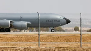 FILE PHOTO: A U.S. Airforce Boeing KC-135 Stratotanker taxies at the Moron Air Base in Moron de la Frontera, southern Spain, August 27, 2021. REUTERS/Marcelo del Pozo/File Photo/Marcelo Del Pozo