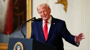 U.S. President Donald Trump speaks during a Women's History Month event in the East Room of the White House in Washington, D.C., U.S., March 12, 2026. REUTERS/Evan Vucci/Evan Vucci