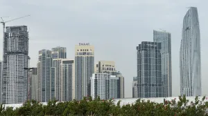 A damaged building in the vicinity of Dubai Creek Harbour after a drone fell on it, amid the U.S.-Israeli conflict with Iran, in Dubai, United Arab Emirates, March 12, 2026. Picture taken with a mobile phone. REUTERS/StringerвЂЁ/Stringer
