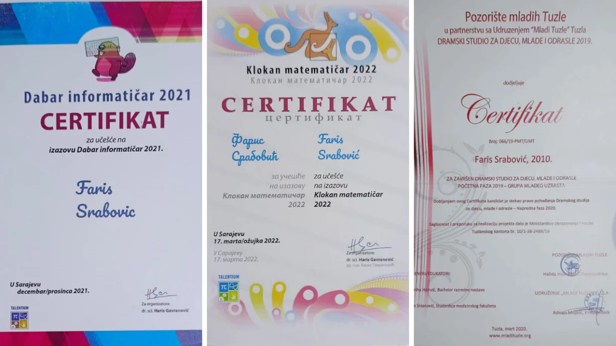 Faris je dobitnik mnogih priznanja i zainteresovan za različite stvari/ Ustupljene fotografije/