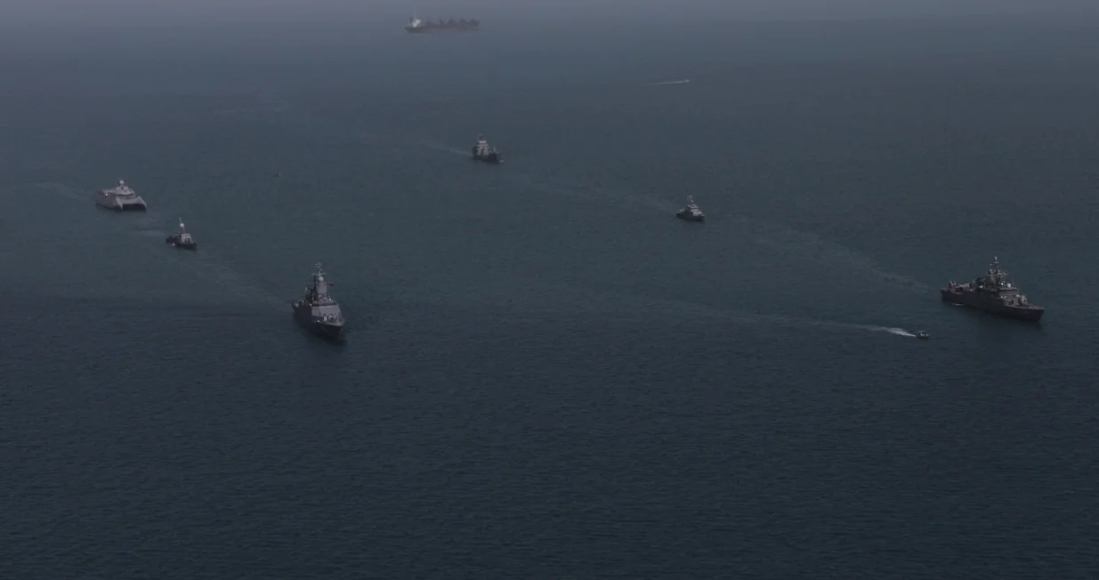Ships during the joint Navy exercise of Iran and Russia in southern Iran, in this handout image obtained on February 19, 2026. Iranian Army/WANA (West Asia News Agency)/Handout via REUTERS ATTENTION EDITORS - THIS PICTURE WAS PROVIDED BY A THIRD PARTY./Iranian Army