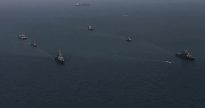 Ships during the joint Navy exercise of Iran and Russia in southern Iran, in this handout image obtained on February 19, 2026. Iranian Army/WANA (West Asia News Agency)/Handout via REUTERS ATTENTION EDITORS - THIS PICTURE WAS PROVIDED BY A THIRD PARTY./Iranian Army