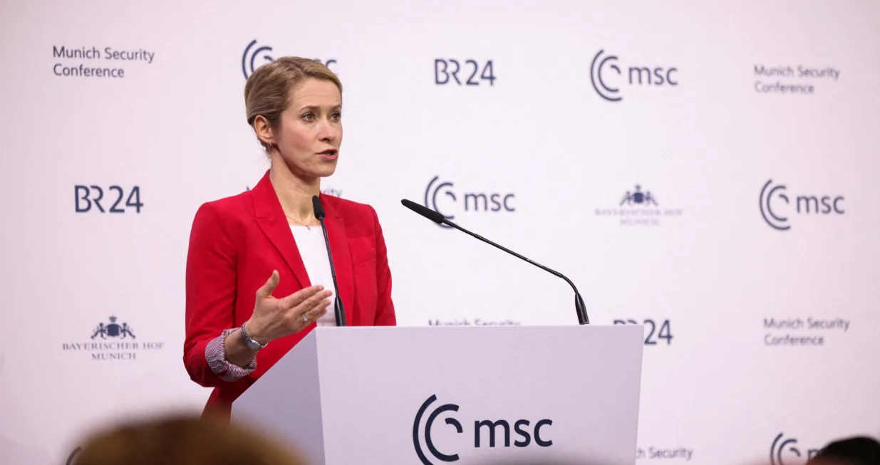European Union High Representative for Foreign Affairs and Security Policy and European Commission Vice-President Kaja Kallas speaks during the last day of the Munich Security Conference (MSC) in Munich, Germany, February 15, 2026. REUTERS/Liesa Johannssen REFILE - CLARIFYING KAJA KALLAS' TITLE/Liesa Johannssen