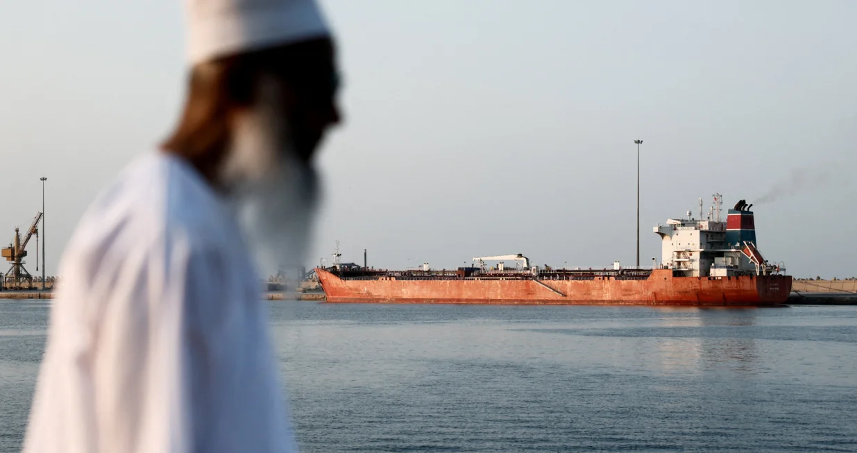 FILE PHOTO: The Callisto tanker sits anchored in Port Sultan Qaboos as the traffic is down in the Strait of Hormuz, amid the U.S.-Israeli conflict with Iran, in Muscat, Oman, March 12, 2026. REUTERS/Benoit Tessier/File Photo/Benoit Tessier
