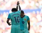 Soccer Football - LaLiga - Levante v FC Barcelona - Estadi Ciutat de Valencia, Valencia, Spain - September 13, 2026 FC Barcelona's Lamine Yamal celebrates scoring their third goal with Raphinha REUTERS/Pablo Morano/Pablo Morano